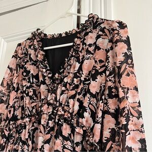 Floral Ruffle Dress in Black and Pink